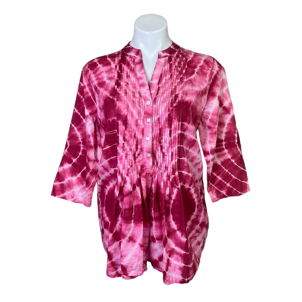 Chico's | Women's Pink Tie Dye Half Button Long Sleeve Pullover Top | Size: M